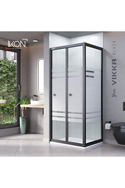İkon store VİKKA | Siyah, Buzlu Cam, Katlanır, Sabit Panelli Duşakabin