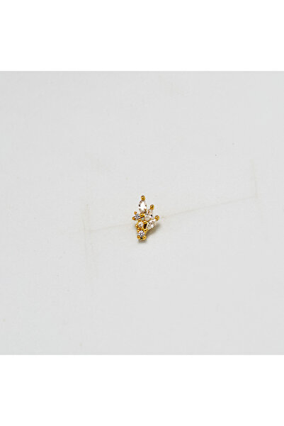 Piercing by Sever Yaprak Model Çelik Piercing Altın/Gold Renkli ve Şeffaf Taşlı (TRAGUS HELIX CONCH FLAT)