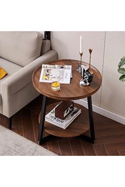 1st Modern Round Side Table Classic Design 50x50x60 cm - Brown & Black