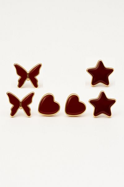 MakeWell 925S Silver Needle Star Heart & Butterfly Design Blue Red Brown Black Stud Earrings