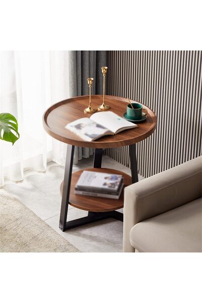 1st Modern Round Side Table Classic Design 50x50x60 cm - Brown & Black