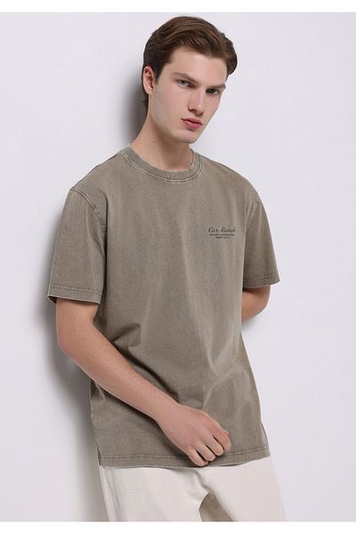 Colin's Comfort Fit Round Neck Plain Men's Beige Short Sleeve T-Shirt