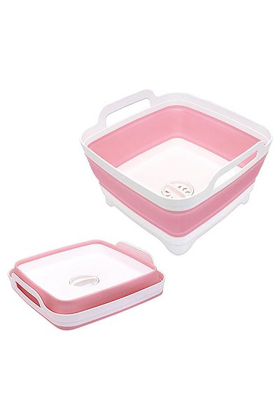 Choice Pink 9 Liter Collapsible Plastic Vegetable Wash Basin With Drain Plug For Dish Storage, Vegetable An