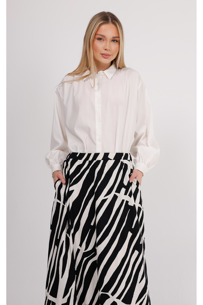 GAVLİA Fusta lungă cu buzunare din material cu model alb-negru