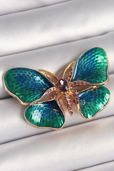 Skygo Brass Gold Color Turquaz Model Zircon Stone Detailed Butterfly Model Women's Brooch - Tj-Br429
