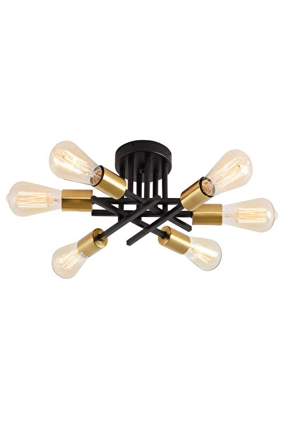 Choice ثريا حديثة من الذهب الأسود بستة رؤوس، شبه مسطحة، ثريا منتصف القرن الحد...