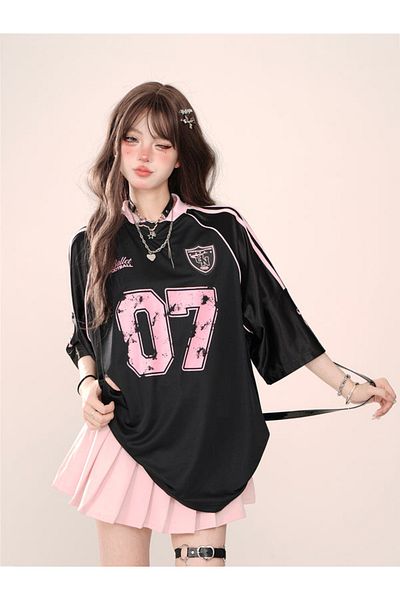 Touz Moda Ribbon 07 Pink Oversize Unisex Jersey Jersey T-Shirt