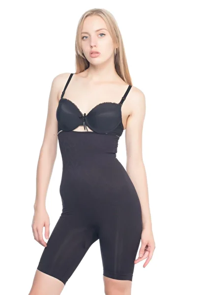 Beruflic Black Mi Angel 2074 High Waist Patterned Double Long Leg Corset