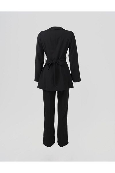 Kayra Waist Detailed Double Suit Black