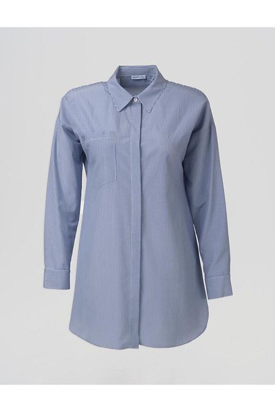 Kayra Single Pocket Basic Tunic Blue