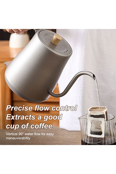 FlashHawk Electric Gooseneck Kettle 1000W - 304 Stainless Steel Coffee and Tea Pot, Quick Heating
