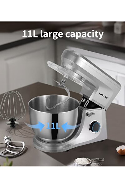 SOKANY Electric Stand Mixer, 6-Speeds Kitchen Machine 1700W with 11L Stainless Steel Bowl,Y-Stirrer,Silver