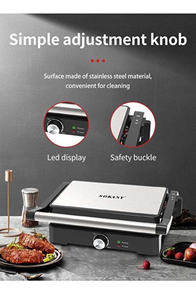 SOKANY Family Health Grill, Panini Grill, Steak Machine, 1500 Watts, Temperature Control, SK-08026 Black