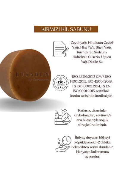 Kozmetigo Red Clay Soap Natural and Additive-Free Soap 100 GR