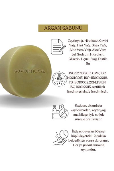 Kozmetigo Natural Argan Soap, Additive-Free Soap for Skin, Argan Oil Soap 100GR