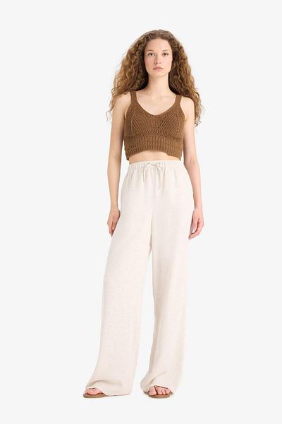 DeFacto Wide Leg Pocket High Waist Standard Length Linen Blended Pants F5024Ax25Sp