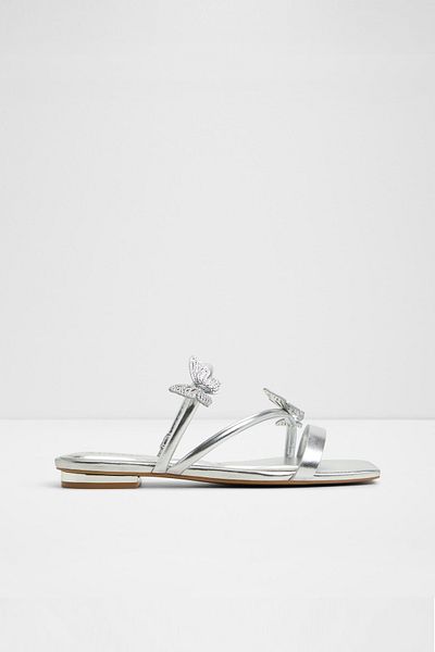 Aldo Flyhigh - Women's Faux Leather Silver Flat Slippers