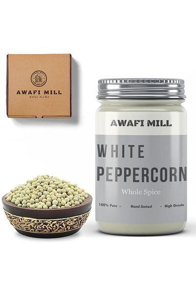 AWAFI MILL White PepperCorns | Piper Nigrum - Bottle of 100 gram / 3.5 Oz