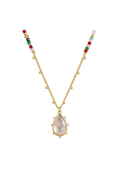 YOKOAMİİ Modeschmuckhalskette Kette Mit Anhänger Gelbgold Quarzkristall Weiß