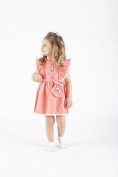 Nehirim Kids Girl's Bag and Lace Short Sleeve Summer Salopet Pink Dress (2-3-4-5 Years)