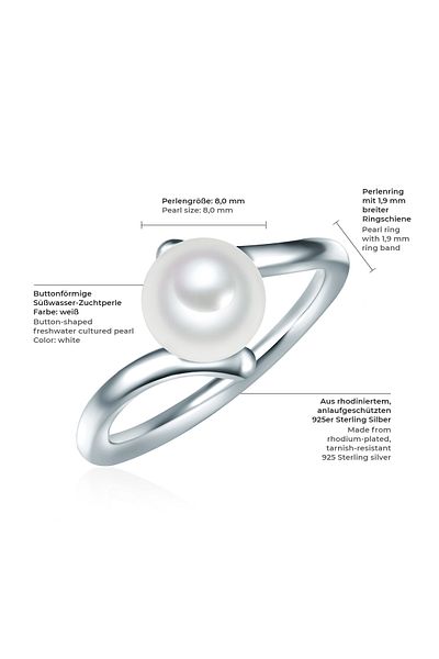 Valero Pearls Silberring Ring Sterling Silber Süßwasser-zuchtperle Weiß