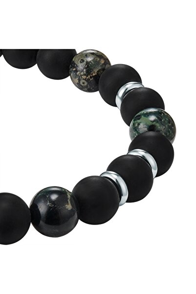 True Rebels Edelsteinarmband Armband Achat schwarz Bird Stone grün