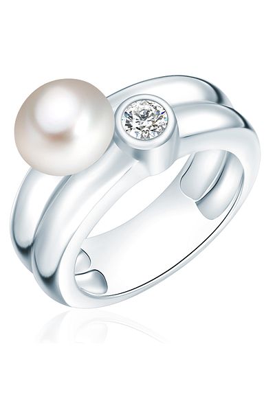 Valero Pearls Perlenring Ring Sterling Silber Süßwasser-zuchtperle Weiß Zirkonia Weiß