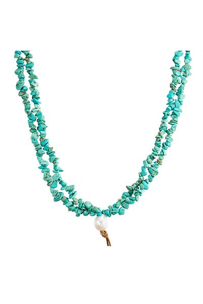 Valero Pearls Edelsteinhalskette Kette Sterling Silber Gelbgold Süßwasser-zuchtperle Weiß Türkis (REK.)