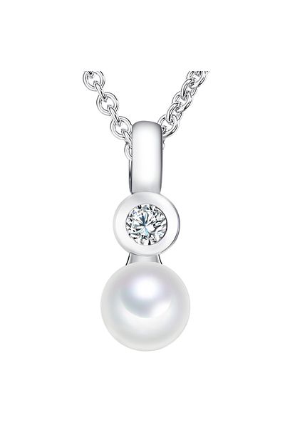 Valero Pearls Perlenhalskette Kette ve Anhänger Sterling Silber Süßwasser-Zuchtperle weiß Zirkonia weiß