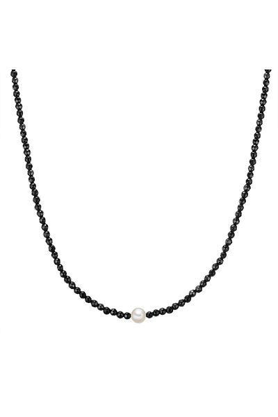 Valero Pearls Perlenhalskette Kette Sterling Silber Süßwasser-zuchtperle Weiß Achat Schwarz