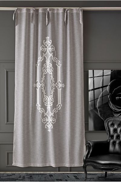 CASA NATURALE Linen Look Embroidered Panel Curtain 9138-03-028-14