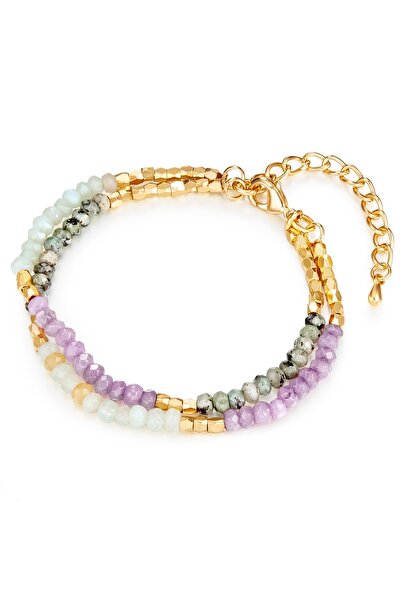 Lulu & Jane Modeschmuckarmband Armband gelbgold Naturstein bunt