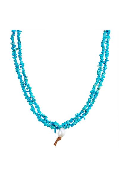 Valero Pearls Edelsteinhalskette Kette Sterling Silber Süßwasser-zuchtperle Weiß Türkis (REK.)
