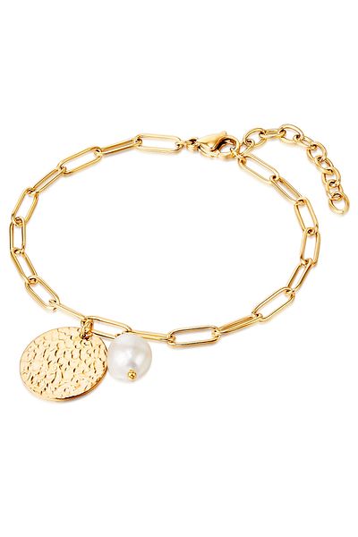 Valero Pearls Edelstahlarmband Armband Edelstahl gelbgold Süßwasser-Zuchtperle weiß