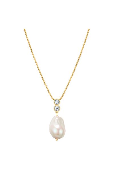 YOKOAMİİ Modeschmuckhalskette Kette Mit Anhänger Gelbgold Zirkonia Weiß Muschelkernperle Weiß