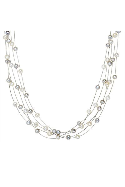 Valero Pearls Perlenhalskette Kette Sterling Silber Süßwasser-zuchtperle Weiß Grau