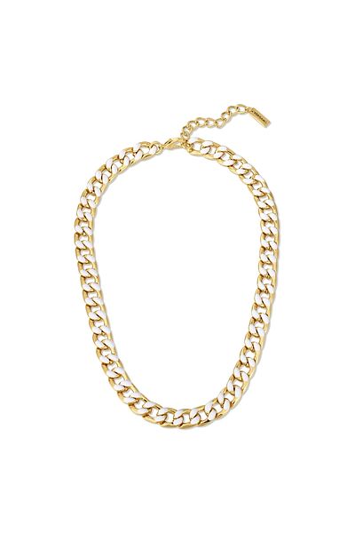 YOKOAMİİ Modeschmuckhalskette Kette Gelbgold Emaille Weiß