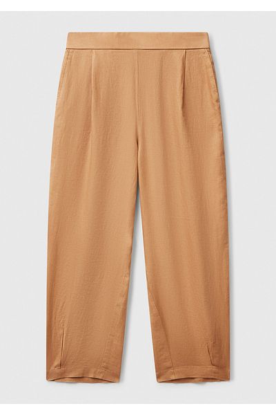 United Colors of Benetton Women's Beige 100% Linen Back Waist Elastic Tight Leg Relax Fit Trousers