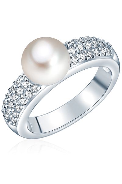 Valero Pearls Perlenring Ring Sterling Silber Süßwasser-zuchtperle Weiß Zirkonia Weiß