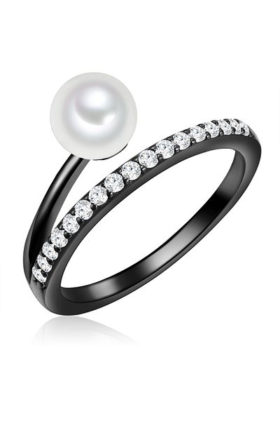 Valero Pearls Silberring Ring Sterling Silber Schwarz Süßwasser Zuchtperle Weiß Zirkonia Weiß