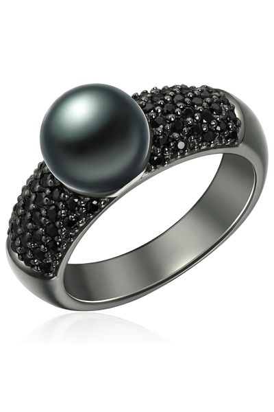 Valero Pearls Perlenring Ring Sterling Silber Schwarz Süßwasser-zuchtperle Pfauenblau Zirkonia Schwarz