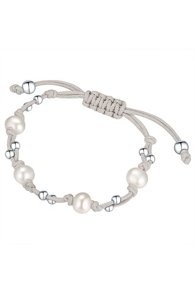 Valero Pearls Perlenarmband Armband Süßwasser-zuchtperle Weiß Textil (GRAU)