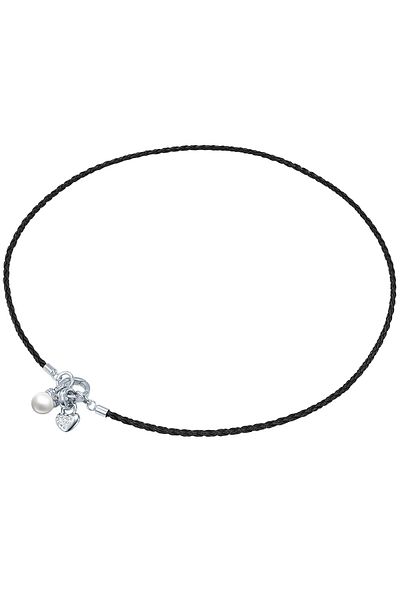Lulu & Jane Kette Mit Kristallen Von Swarovski® Kette Schwarz Perle (SYNTH.) Weiß Verziert Mit Kristallen Von Sw