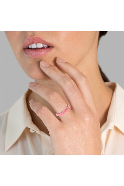 Glanzstücke München Silberring Ring Sterling Silber gelbgold Emaille rosa