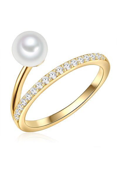 Valero Pearls Silberring Ring Sterling Silber Gelbgold Süßwasser Zuchtperle Weiß Zirkonia Weiß