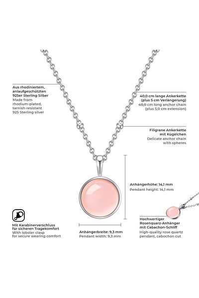 Glanzstücke München Silberhalskette Kette mit Anhänger Sterling Silber Rosenquarz