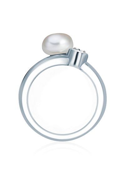Valero Pearls Perlenring Ring Sterling Silber Süßwasser-zuchtperle Weiß Zirkonia Weiß
