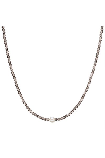 Valero Pearls Perlenhalskette Kette Sterling Silber Süßwasser-zuchtperle Weiß Rauchquarz Grau