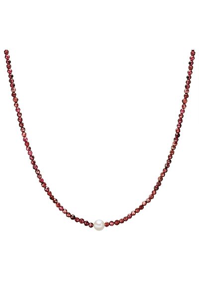 Valero Pearls Perlenhalskette Kette Sterling Silber Süßwasser-zuchtperle Weiß Granat Rot