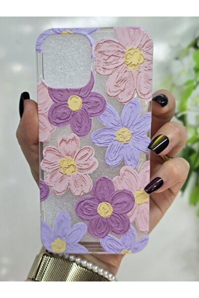 Magic Ring Iphone 12 / 12 Pro Uyumlu Pastel Renkli Çiçekler Desenli Şeffaf Te...
